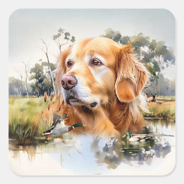 Golden Retriever Square Sticker (Front)