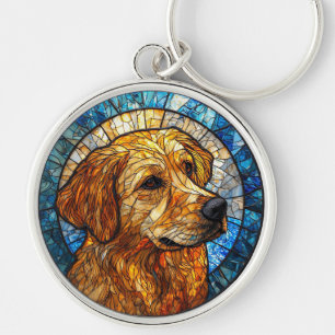 Golden Retriever Stained Glass Artwork Key Ring