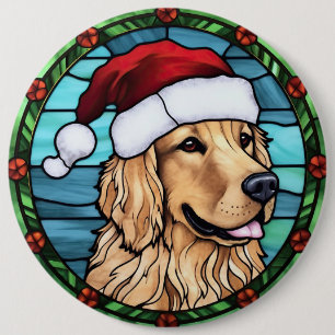 Golden Retriever Stained Glass Christmas 6 Cm Round Badge