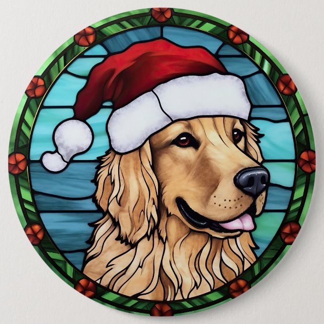 Golden Retriever Stained Glass Christmas 6 Cm Round Badge (Front)