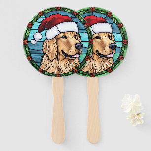 Golden Retriever Stained Glass Christmas Hand Fan