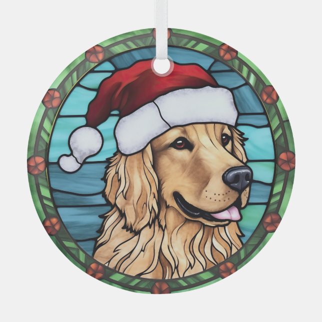 Golden Retriever Stained Glass Christmas Tree Decoration (Front)