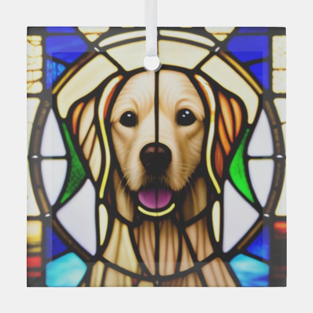 Golden Retriever "Stained Glass"  Glass Tree Decoration (Front)