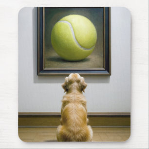 Golden Retriever Staring at Tennis Ball Art Piece Mouse Mat