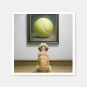 Golden Retriever Staring at Tennis Ball Art Piece Napkin