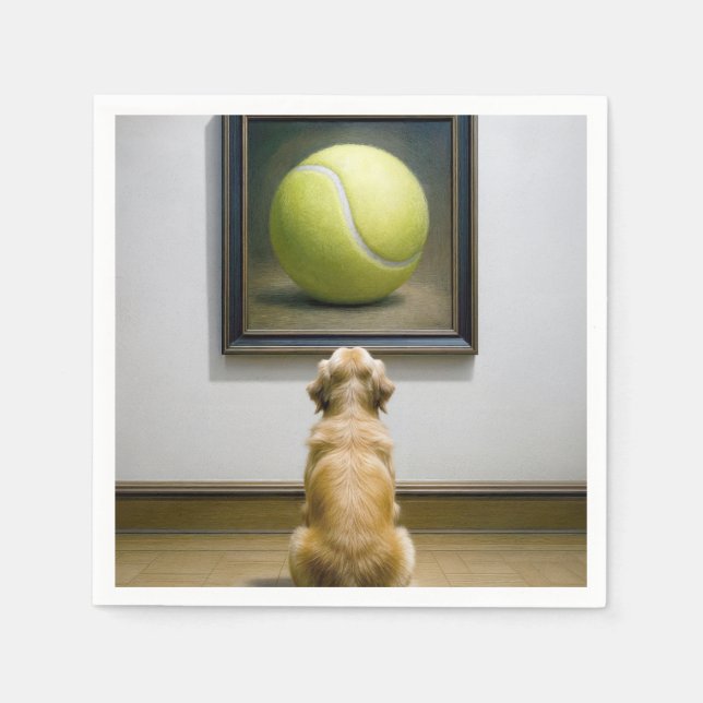 Golden Retriever Staring at Tennis Ball Art Piece Napkin (Front)