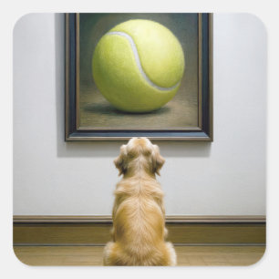 Golden Retriever Staring at Tennis Ball Art Piece Square Sticker