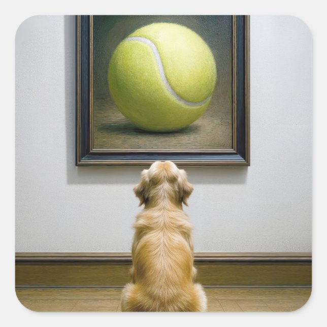 Golden Retriever Staring at Tennis Ball Art Piece Square Sticker (Front)