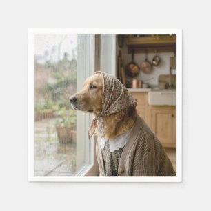 Golden Retriever Staring at the Rain Napkin
