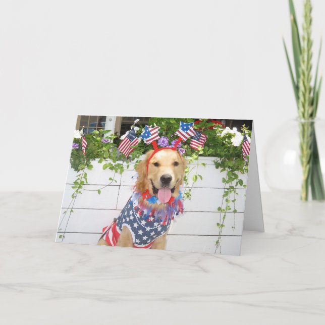Golden Retriever Starry Fourth of July  Holiday Card (Front)