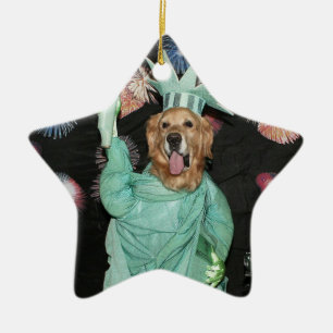 Golden Retriever Statue of Liberty Ceramic Tree Decoration