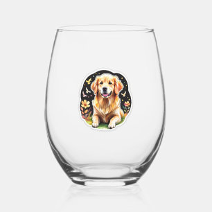 Golden Retriever Stemless Wine Glass