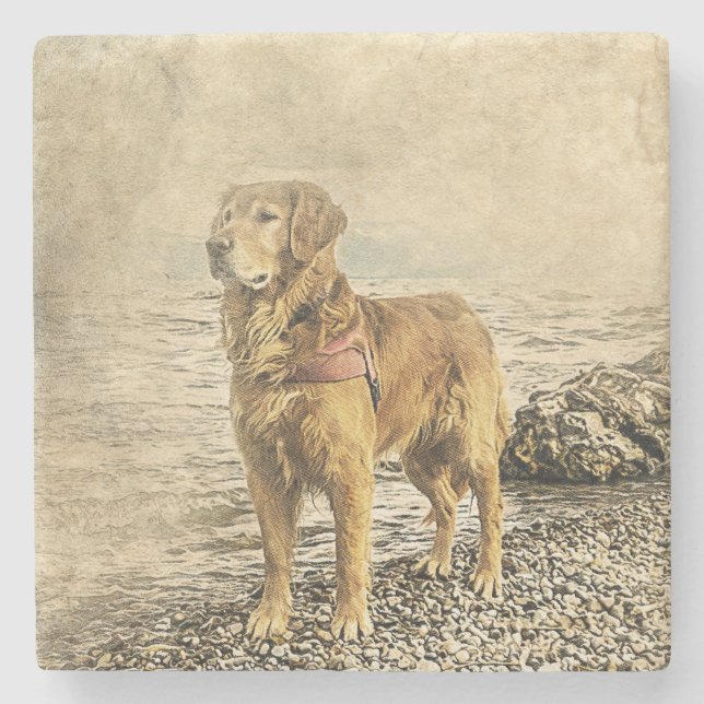 Golden Retriever  Stone Coaster (Front)