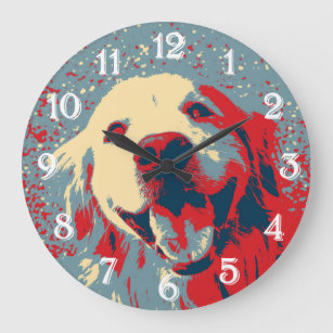 Golden Retriever Stylised Drawing Large Clock