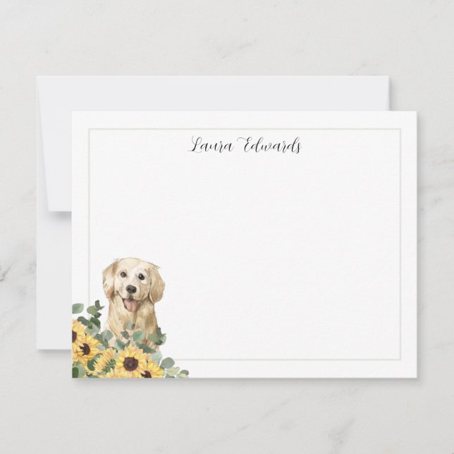 Golden Retriever Sunflower Eucalyptus Personalised Card (Front)