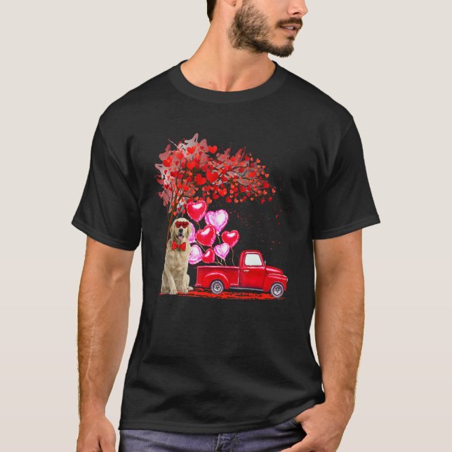 Golden Retriever Sunglasses Hearts Tree Pickup Tru T-Shirt (Front)