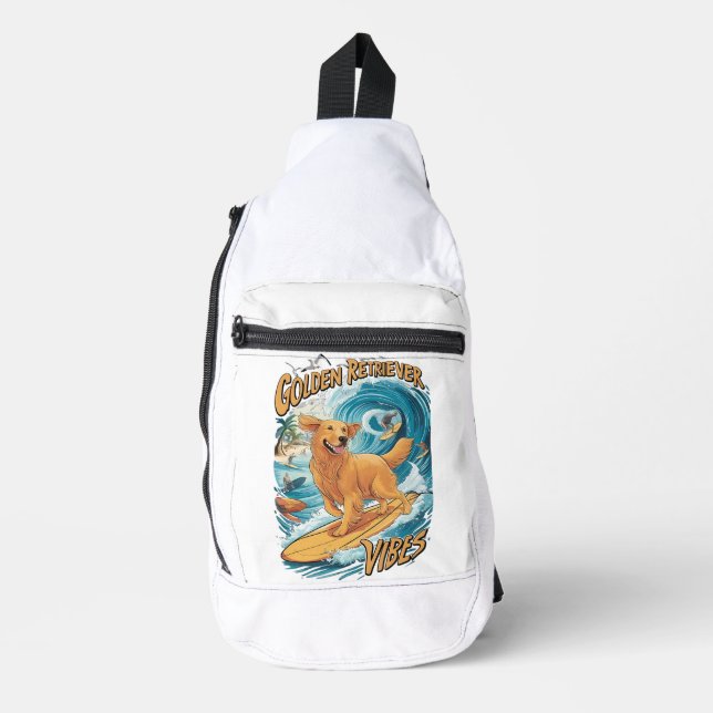 Golden Retriever Surfing Paradise Sling Bag (Front)