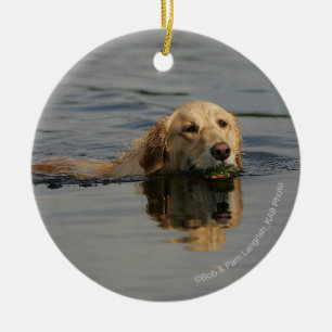 Golden Retriever Swimming Ceramic Tree Decoration