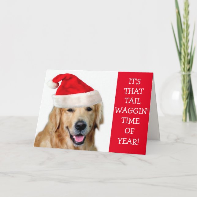 Golden Retriever Tail Waggin' Christmas Holiday Card (Front)