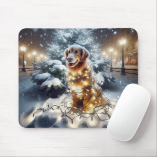 Golden Retriever Tangled In Christmas Lights Mouse Mat