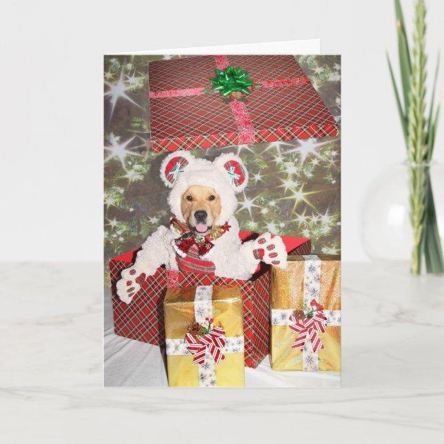 Golden Retriever Teddy Bear Gift Holiday Card (Front)