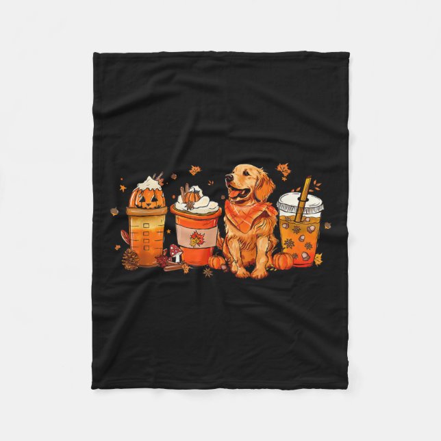 Golden Retriever Thanksgiving Fall Coffee Pumpkin  Fleece Blanket (Front)