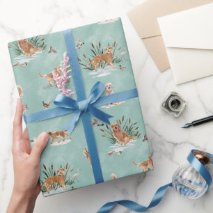 GOLDEN RETRIEVER TOILE Aqua Wrapping Paper