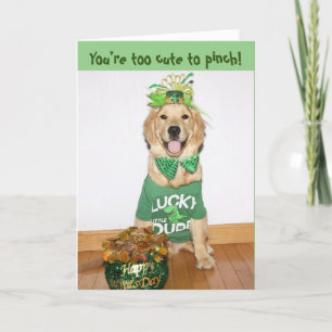 Golden Retriever Too Cute to Pinch St. Patty’s Day Holiday Card