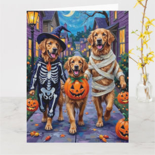 Golden Retriever Trick-or-Treating Halloween Card