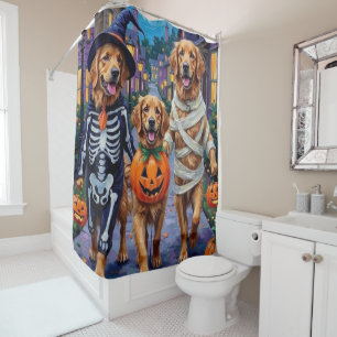 Golden Retriever Trick-or-Treating Halloween Shower Curtain