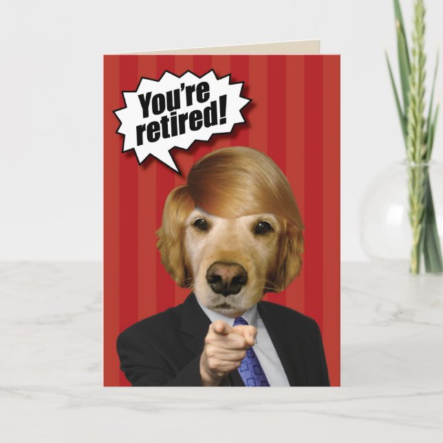 Golden Retriever Trump Look-Alike Retirement Card (Front)