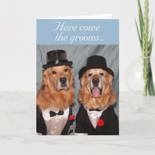 Golden Retriever Two Grooms Wedding Card