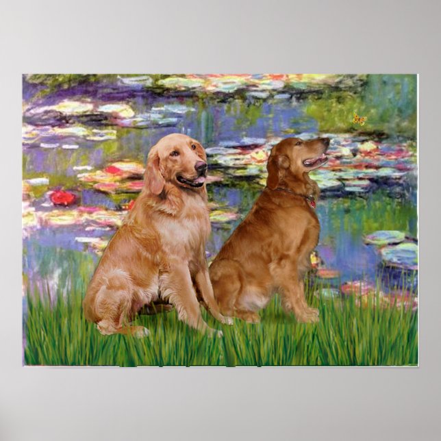 Golden Retriever (two) - Lilies 2 Poster (Front)
