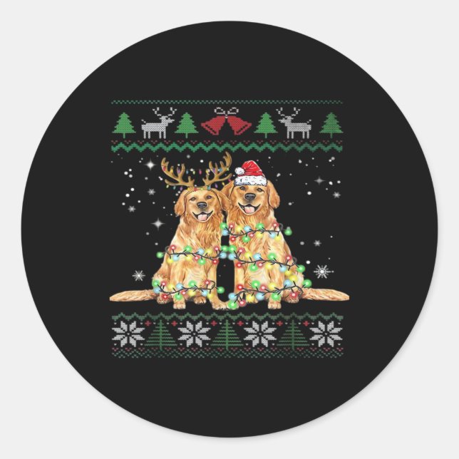 Golden retriever Ugly Christmas Dog Funny Christma Classic Round Sticker (Front)