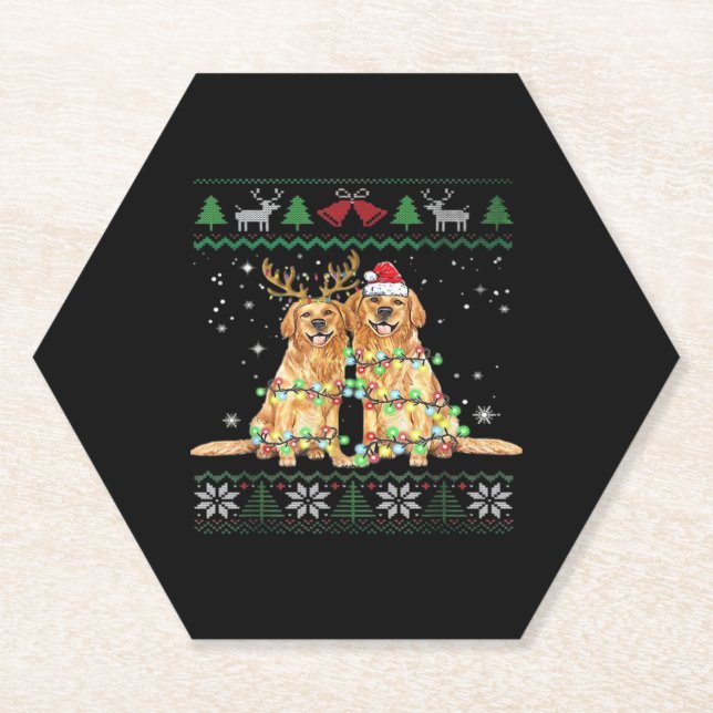 Golden retriever Ugly Christmas Dog Funny Christma Paper Coaster (Front)