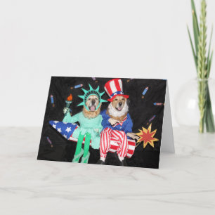 Golden Retriever Uncle Sam and Lady Liberty Card
