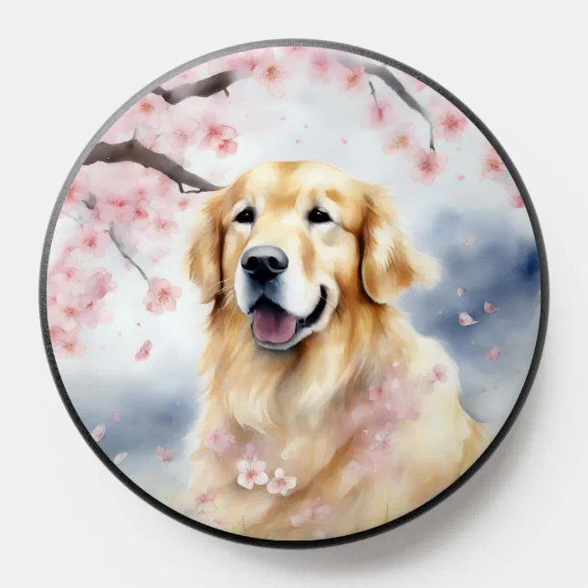 Golden Retriever Under Cherry Blossoms PopSocket | Zazzle