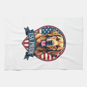 Golden Retriever USA Pride Vintage Dog Tee 4 Tea Towel
