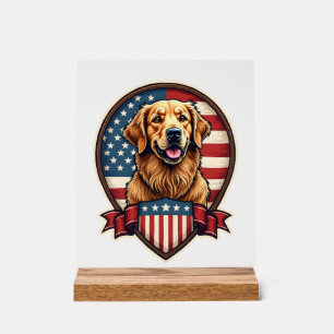 Golden Retriever USA Pride Vintage Dog Tee Acrylic Sign