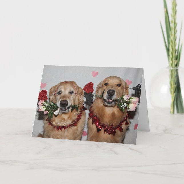 Golden Retriever Valentine Arrows of Love Holiday Card (Front)