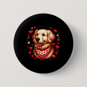 Golden Retriever Valentine Hearts Dog  6 Cm Round Badge