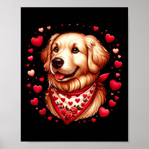 Golden Retriever Valentine Hearts Dog Poster