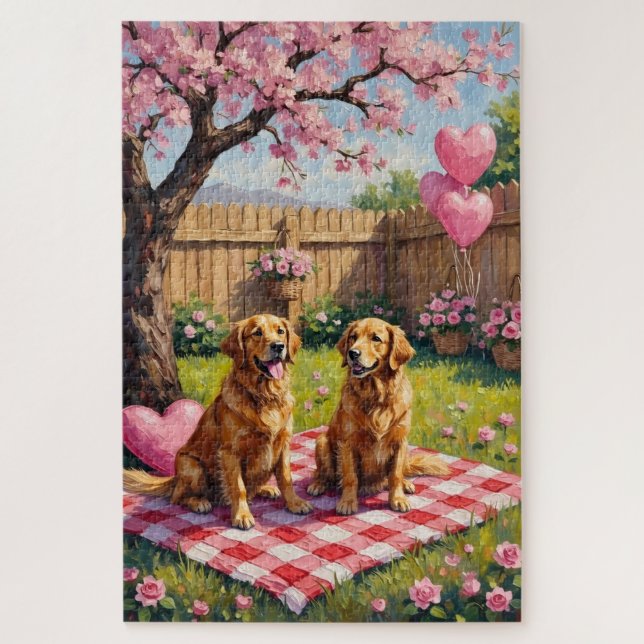 Golden Retriever Valentine’s Day Art Jigsaw Puzzle (Vertical)
