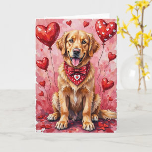 Golden Retriever Valentine’s Day Dog with Hearts Card