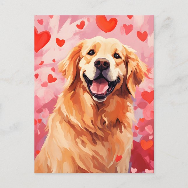 Golden Retriever Valentines day Postcard (Front)
