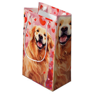 Golden Retriever Valentines day Small Gift Bag