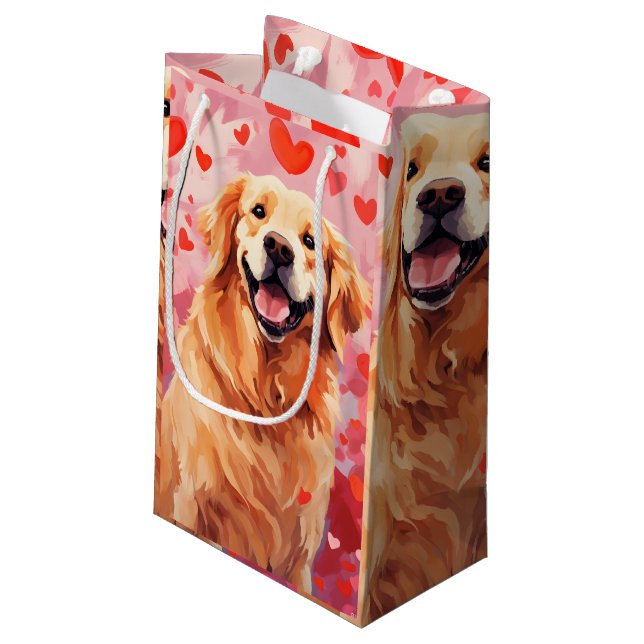 Golden Retriever Valentines day Small Gift Bag (Back Angled)