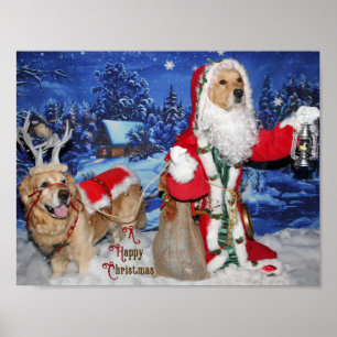 Golden Retriever Victorian Santa Christmas Poster