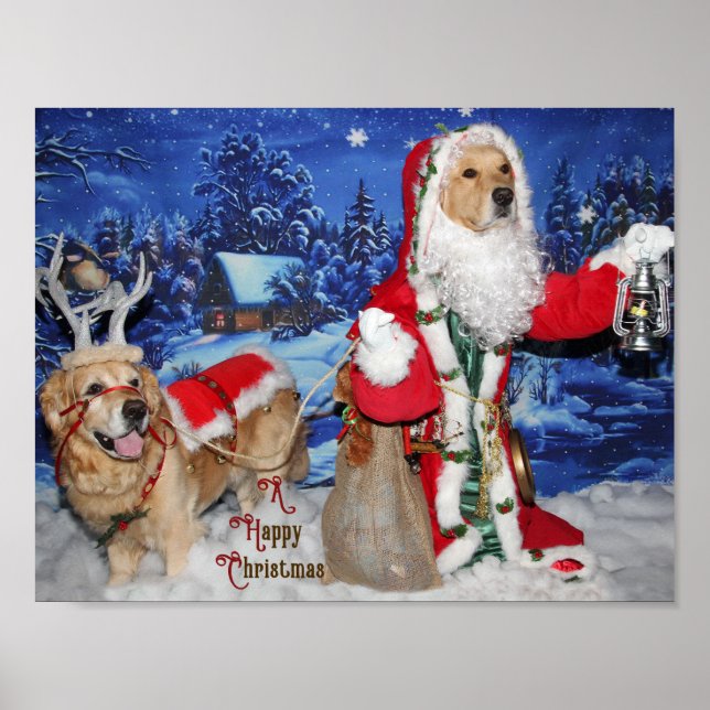 Golden Retriever Victorian Santa Christmas Poster (Front)