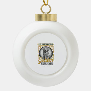 Golden Retriever Vintage Engraving Dog Lover Shirt Ceramic Ball Christmas Ornament